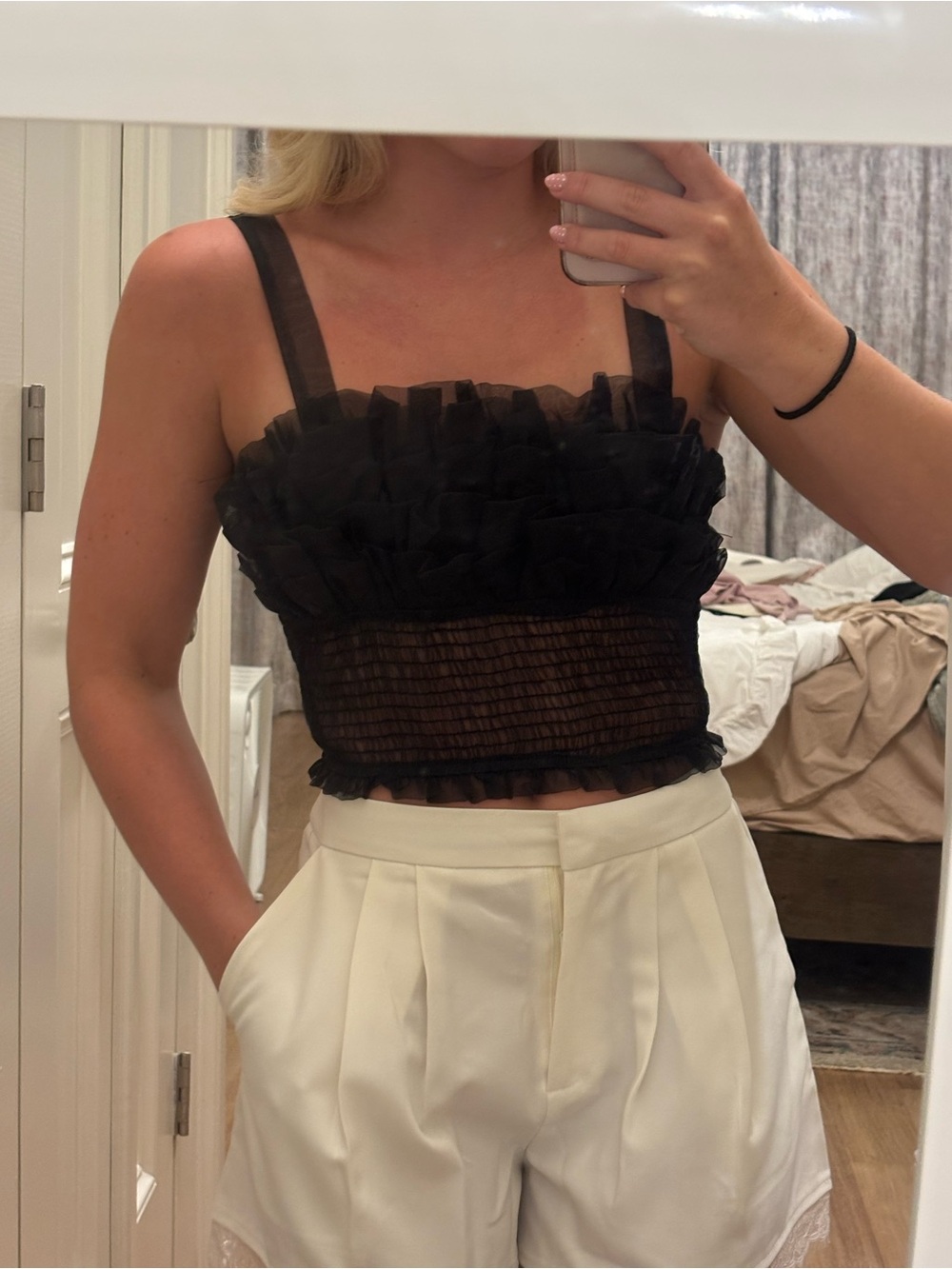 Black Ruffle Sheer Crop Top